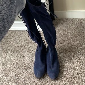 Navy over the knee boots